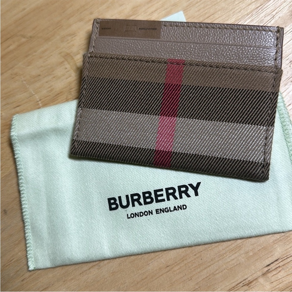 Authentic Burberry Nova-Check Cloth x Brown Leather Card Holder W/ Box & Dusty - Picture 3 of 3